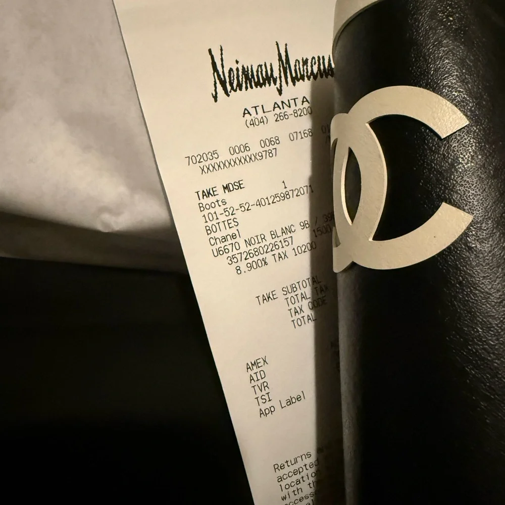 CHANEL Black and White Signature Tall Rain Boots